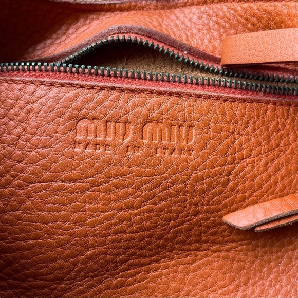 Vintage Miu Miu Y2K  Orange Pebbled Leather Handbag with Brass Studs - Picture 10 of 13